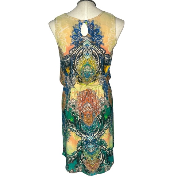 Ellen Parker Sleeveless Multicolored Round Neck Boho Cinch Waist Dress Size S - Picture 3 of 7